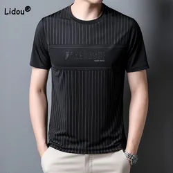 Fashion Casual Round Neck Letter Print T-shirt Male Clothes Summer Simplicity All-match Men's Short Sleeve Thin Pullovers Tops