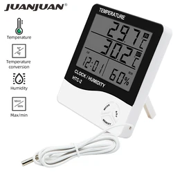 LCD Digital Temperature Humidity Meter HTC-2/HTC-1 Home Indoor Outdoor Hygrometer Thermometer Weather Station with Clock