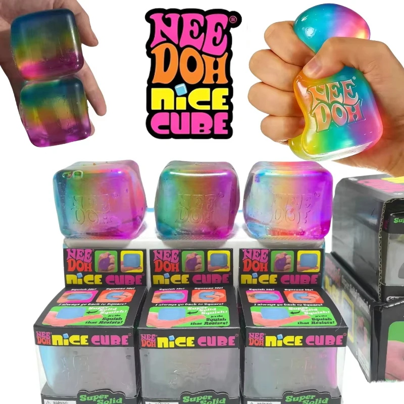 NeeDoh Rainbow Cube Squishy Fidget Toy Blind Box Stress Relief Sensory Cube Fingertip Release Stress Reliever