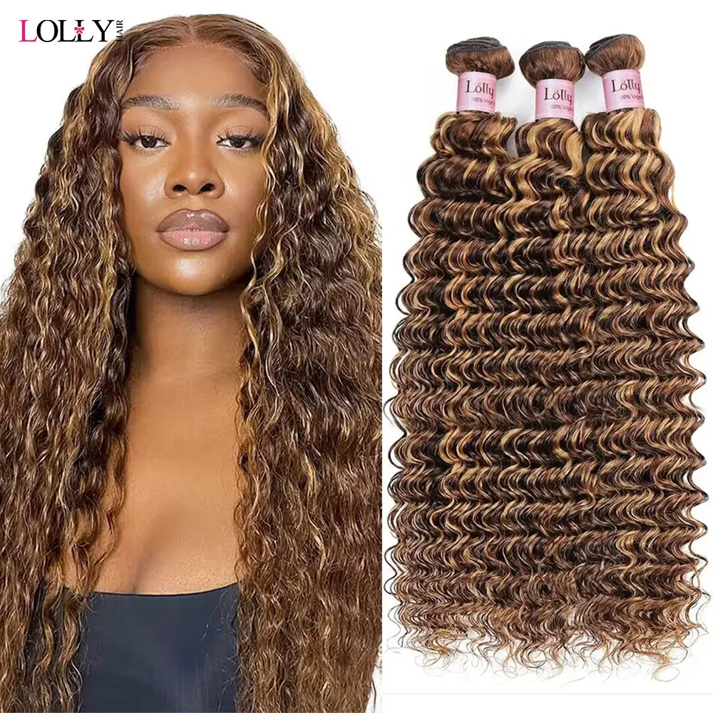 

P4/27 Highlight Deep Wave Bundles 30 Inch Ombre Colored Human Hair Bundles Brazilian Hair Weave Bundles 1 3 4 Bundles Deal