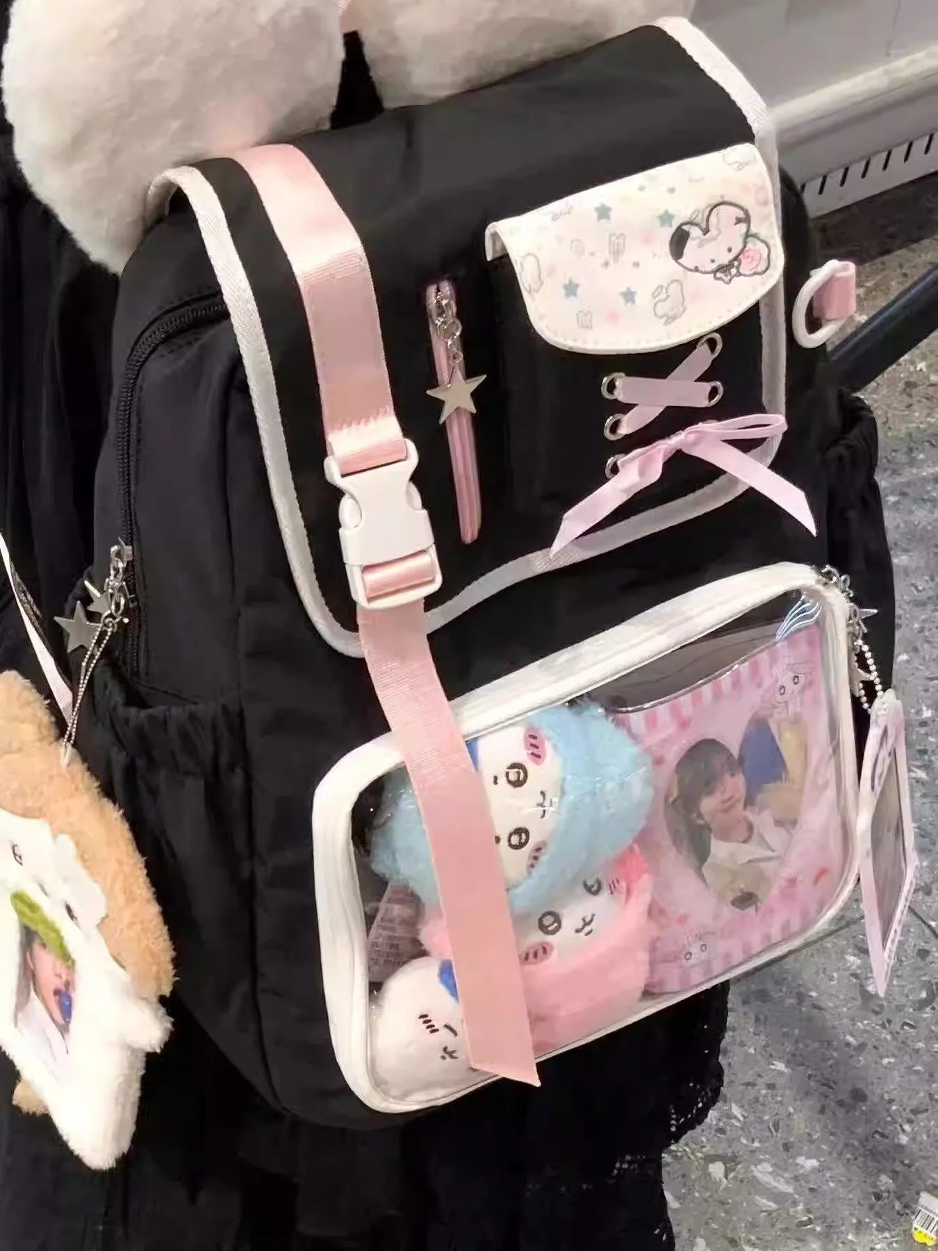 Cute Sweet Fashion Transparent Itabag Kawaii Black Backpack Schoolbag Commute Shoulder Women\'s Bag