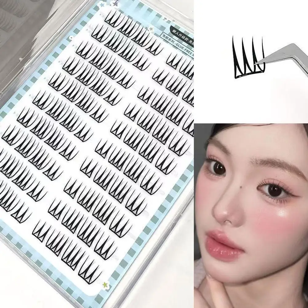 Coreano em forma de u clusters individuais cílios naturais finos extensão do chicote auto adesivo cílios reutilizáveis maquiagem dos olhos em quadrinhos