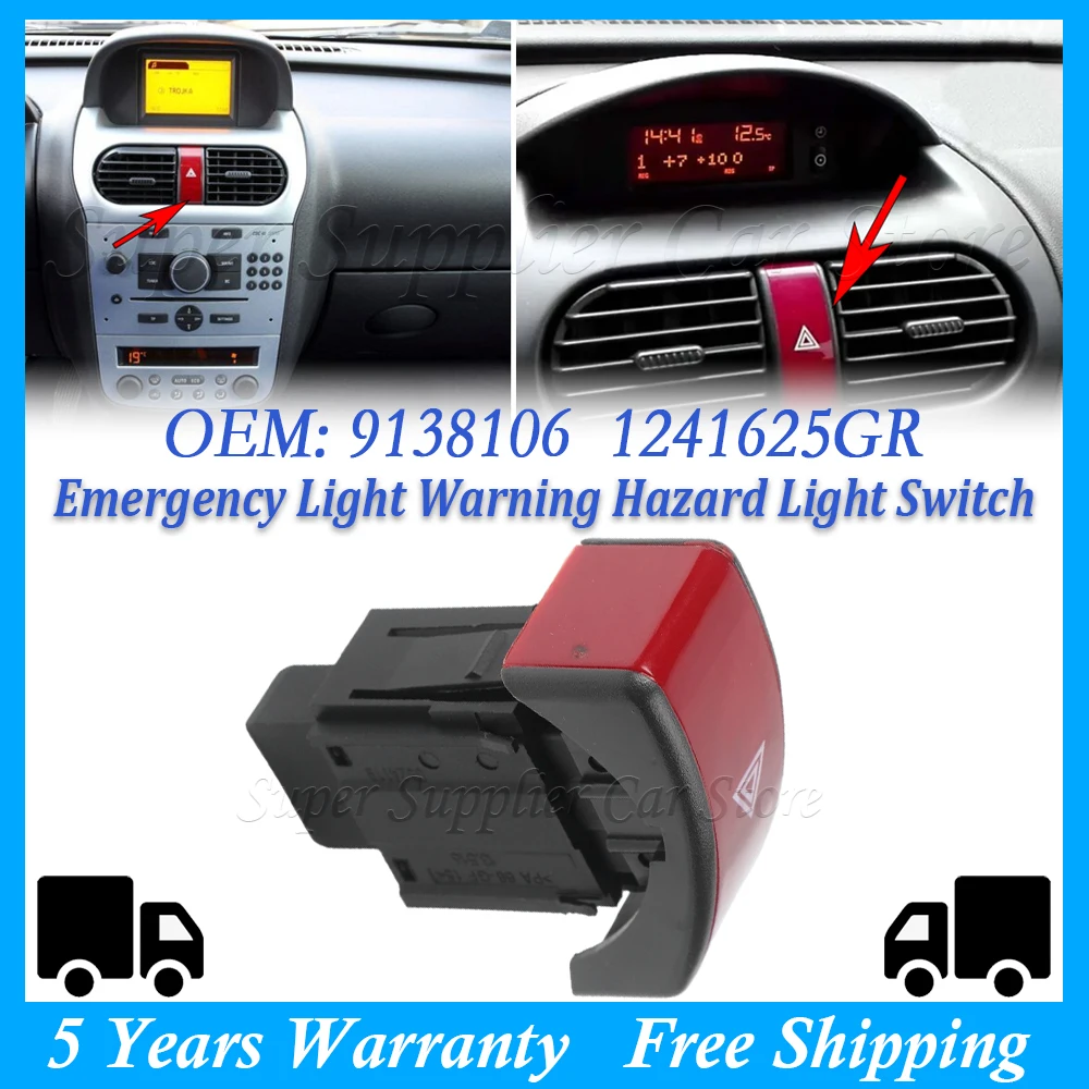 Interruptor de luz de advertencia de emergencia para OPEL Corsa C, interruptor de doble intermitente, 9164141, 9138106, 1241625, 1 ud.