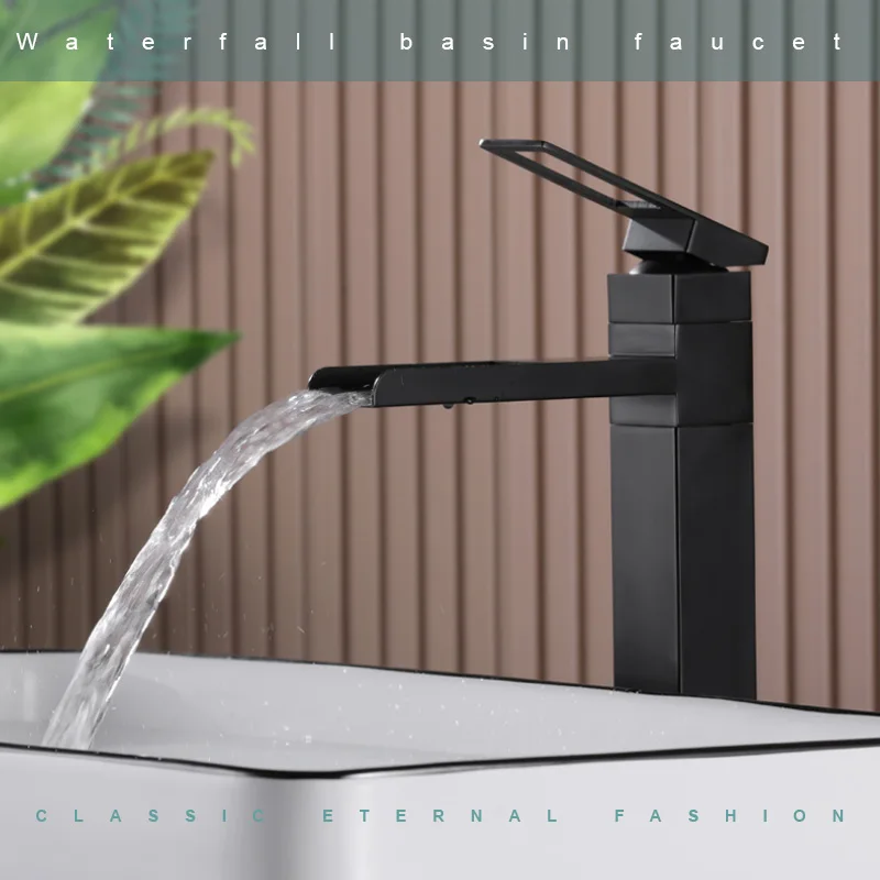 

Single Handle Waterfall Bathroom Fauect Deck Mount Rotatable 360° Lavatory Vanity Sink Faucet One Hole Hot and Cold Mixer Tap