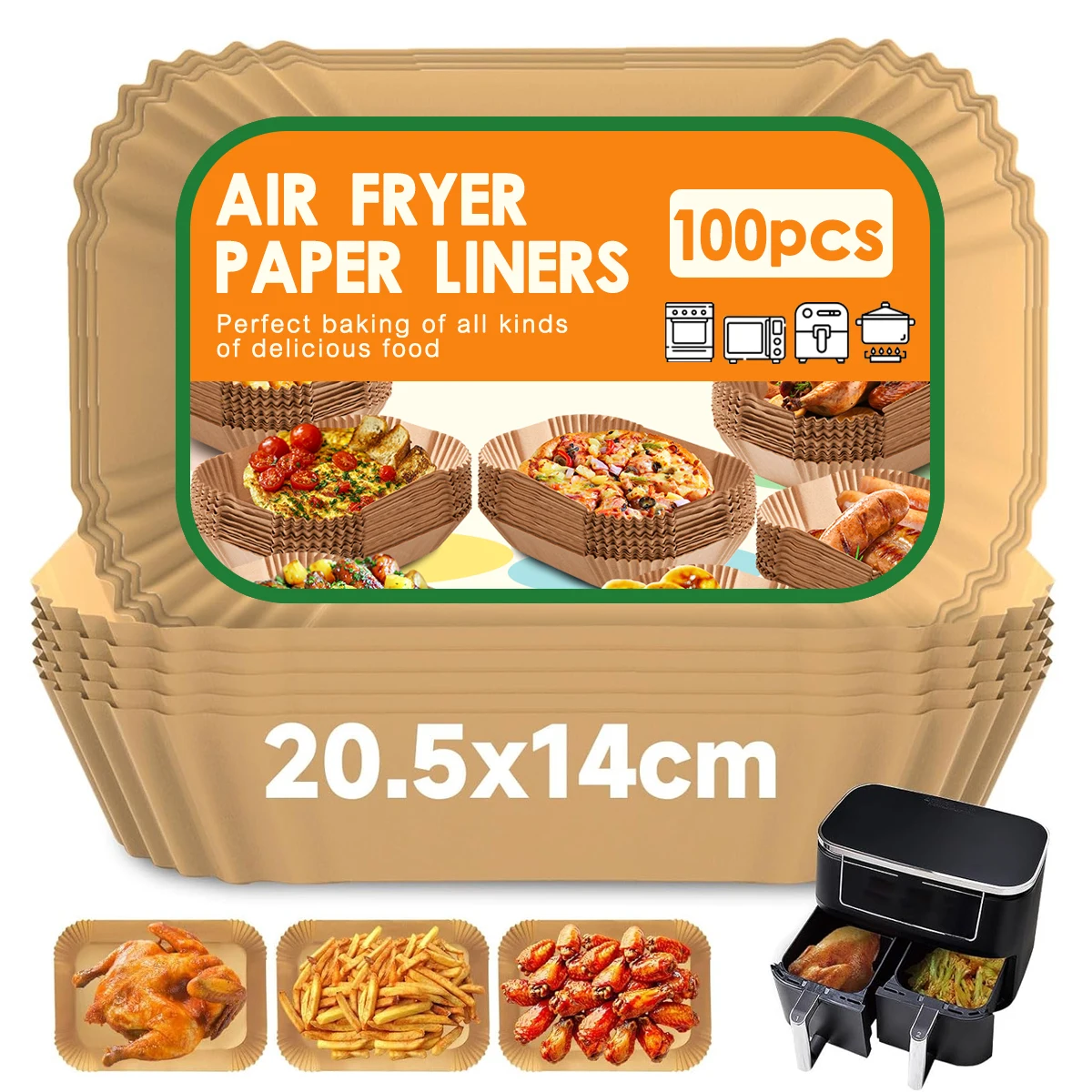 

Air fryer Cooking Paper 150PCS Rectangle for Ninja Dual xl Pro AF300EU/400EU/451EU/500EU 10.4L,Cecotec 9L/10,COSORI 8,5L/10L,Phi
