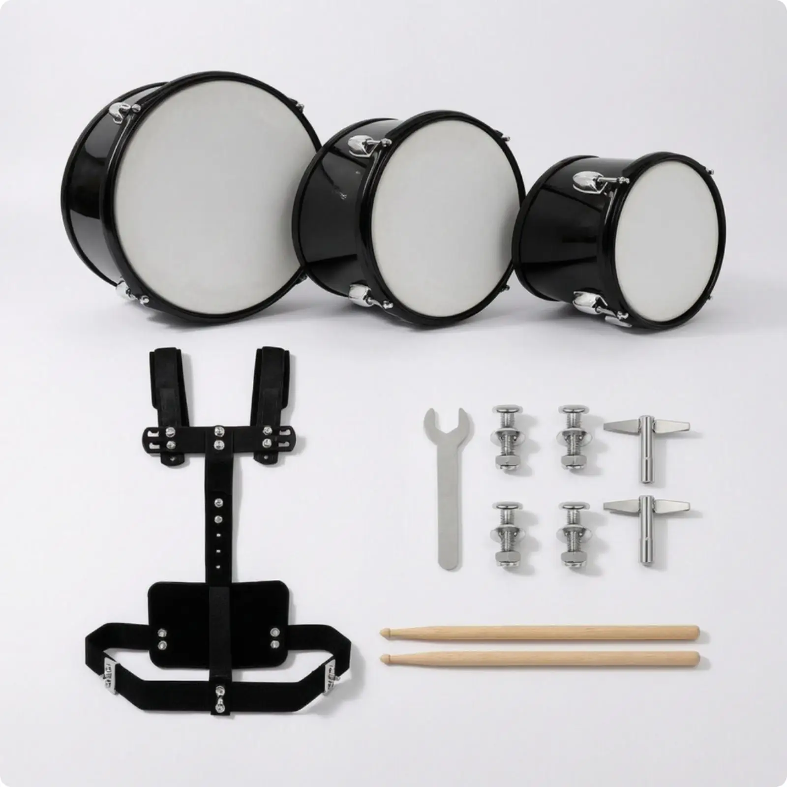 Complete Marching Drum Package with Drum Key Hexagonal Wrench and Mounting Screws for Percussion Ensembles