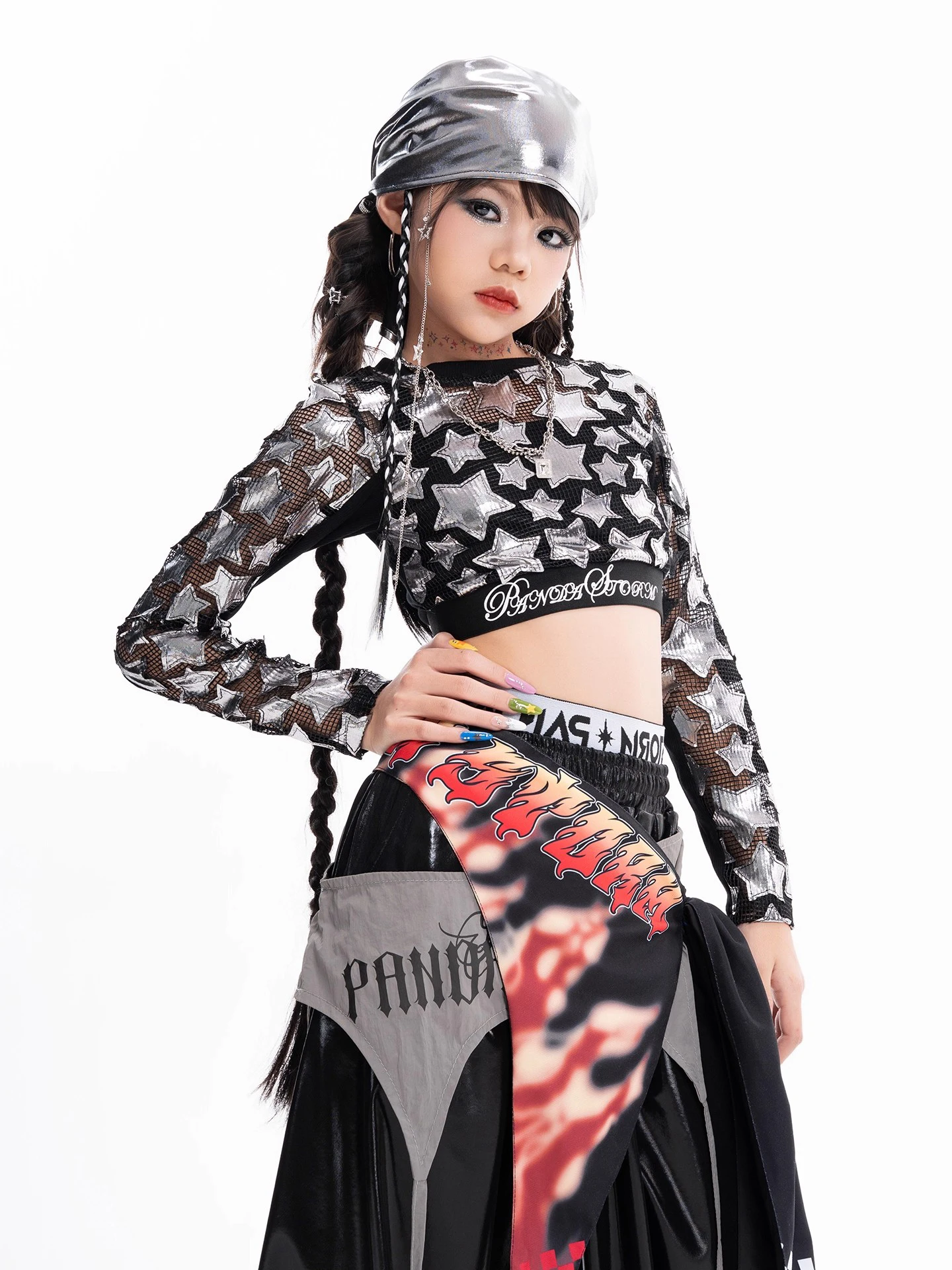 여자 재즈 댄스 의상 크롭 긴 소매 탑 바지 무대 의상 어린이 스트리트 댄스 어린이 힙합 의류 DN22077