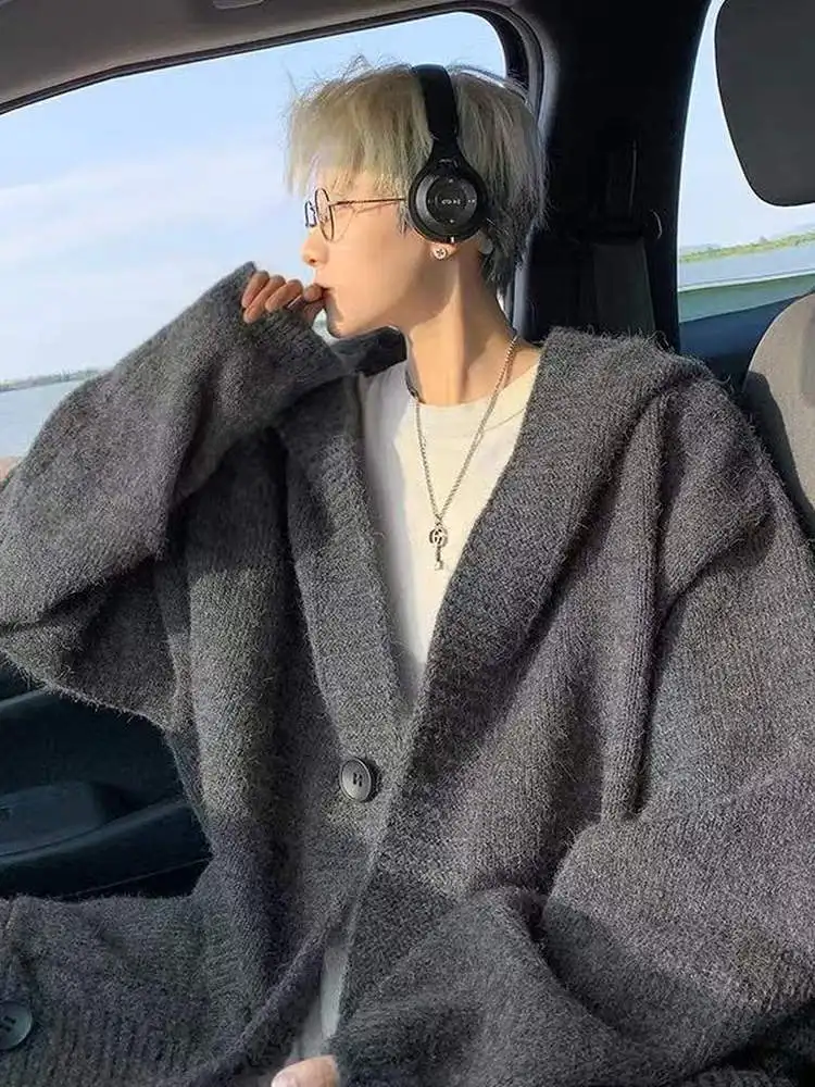 

ay Open Cardigan Sweater Men's Casual Loose Simple Korean Sle Couple Knitted Outerwear Autumn Winter High Street Lazy Sle
