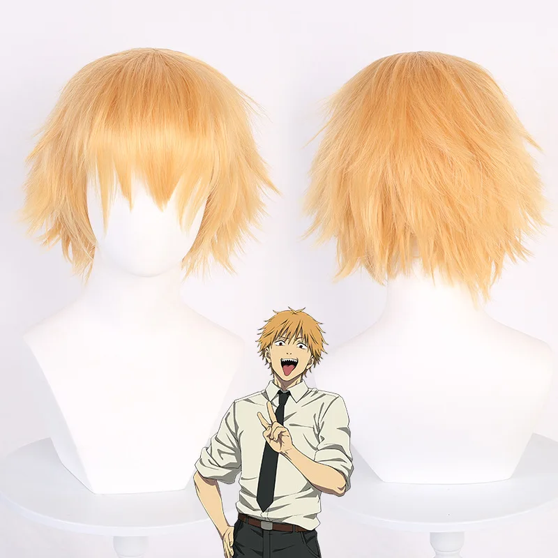 

Парик для косплея «Человек с бензопилой» для мужчин, легко стильный, золотисто-желтый, для стрижки волос, мастерство