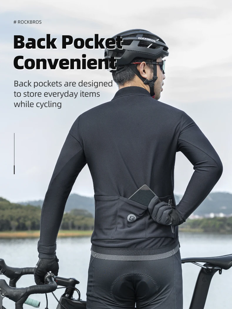 ROCKBROS Fahrradjacken für Herren und Damen, Winter, warm, Fahrradtrikots, Thermo-Fleece, Sport, MTB, Rennrad, lange Ärmel, Fahrrad-Top-Mantel – Detail 8
