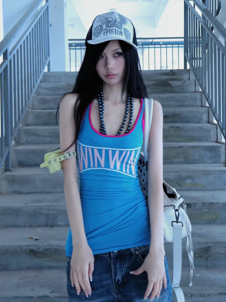 Genayooa Aesthetic 2000s Tanktops für Damen, ärmellos, mit Buchstaben-Grafik, Y2k Vintage Camis-Tops, japanische 2000er Streetwear – Detail 4