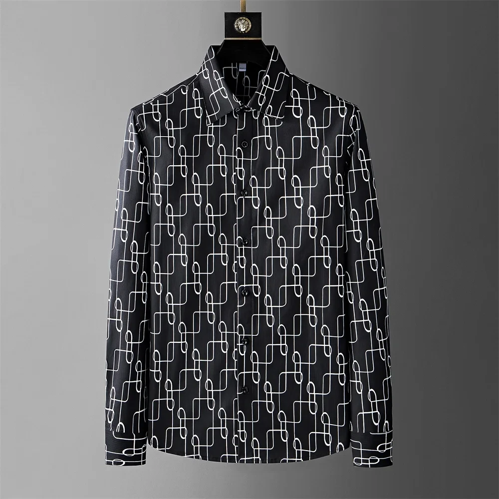 Luxury Printed Shirt Men\'s Long Sleeve Casual Shirt High Quality Fashion Popular Premium Korean Large Size Men\'s Clothing XS-6XL