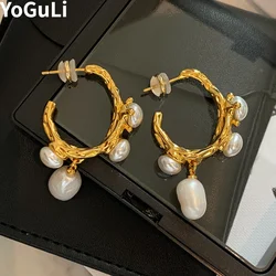 Fashion Jewelry 925 Silver Needle Geometric Metal Gold Color Simulated Pearl Dangle Earrings For Women Girl Party Wedding Gift