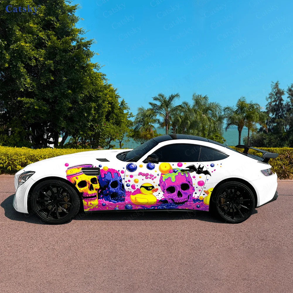 

Fluorescent Flowing Skull Car Side Sticker Decor, PVC Waterproof Scratch Resistant Decal, Car Protection, Auto Accessories Gift