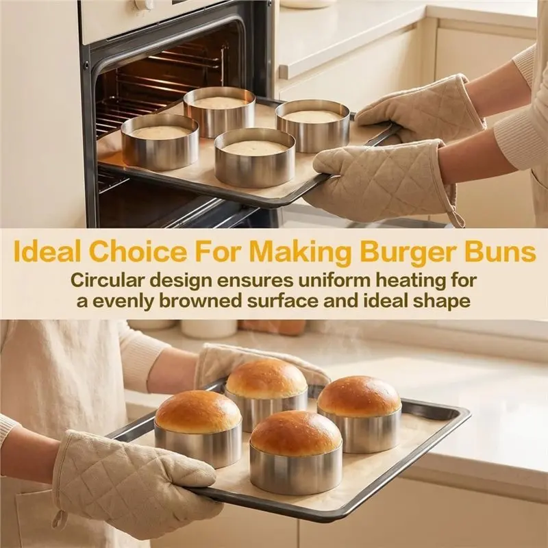 Stainless Steel 4 Inch Nonstick Hamburger Bun Ring Mold Seamless 8Pcs, Crumpet Ring For Burgers, Pancakes