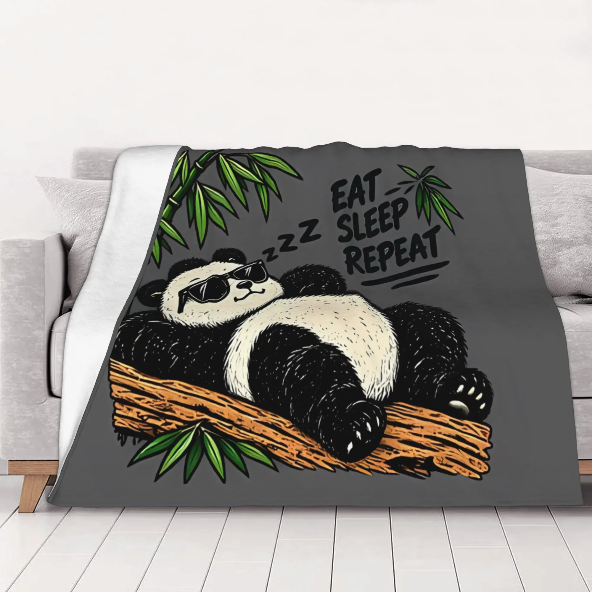 1PC Eat Sleep Repeat Chill Panda Panda home room decorations Winter Blankets for Adults Bedding Home Interior Sofa Knee