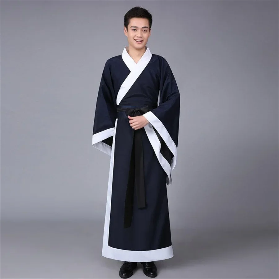 

Chinese Ancient Scholar Student Costumes Men Traditional Swordsman Vintage Stage Cosplay Costume
