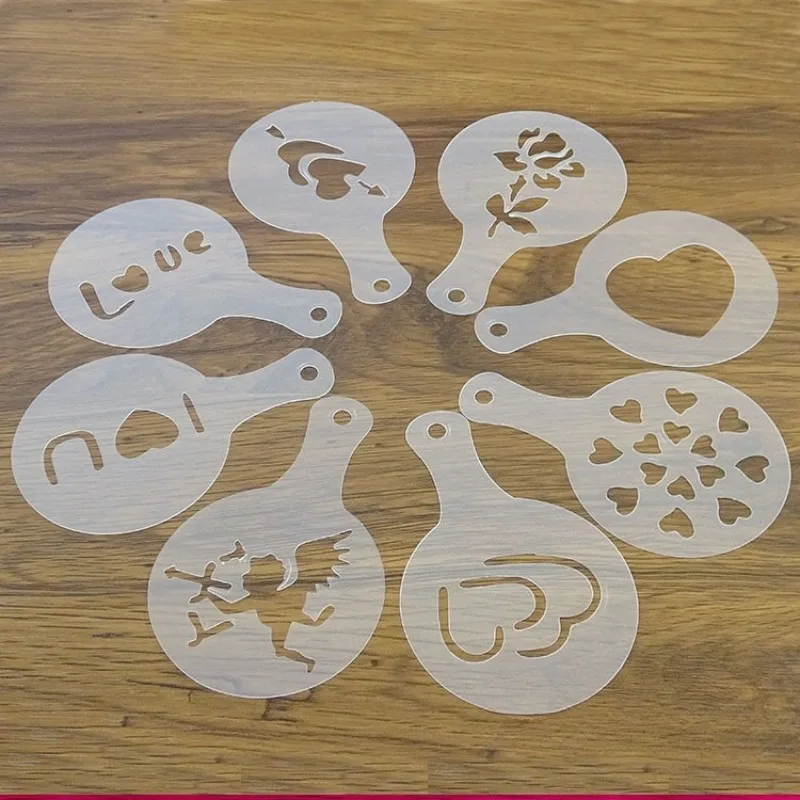 

Reusable Mold Coffee Milk Cake Cupcake Stencil Template Coffee Barista Cappuccino Template Strew Pad Duster Spray Tools 13 Type