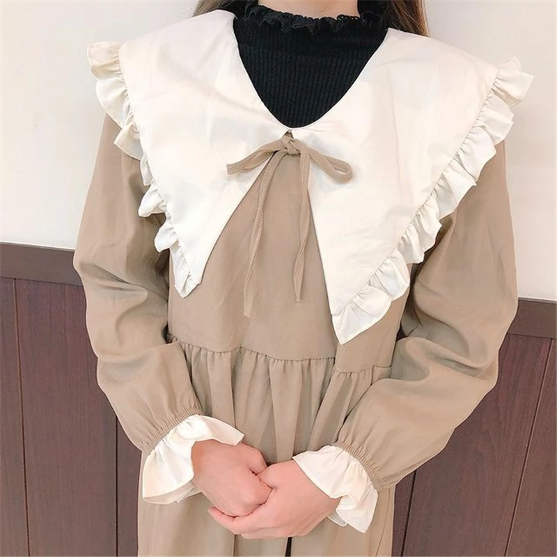 

Свободное длинное платье с поясом, юбка А-силуэта с высокой талией, японский стиль, большой воротник, пэчворк, милый стиль, весенняя мода