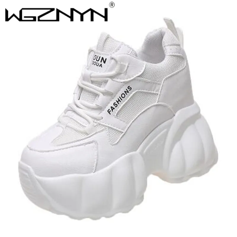 Zapatillas de deporte gruesas para mujer, zapatos internos de plataforma alta de 11CM, de malla transpirable, informales, con cuñas