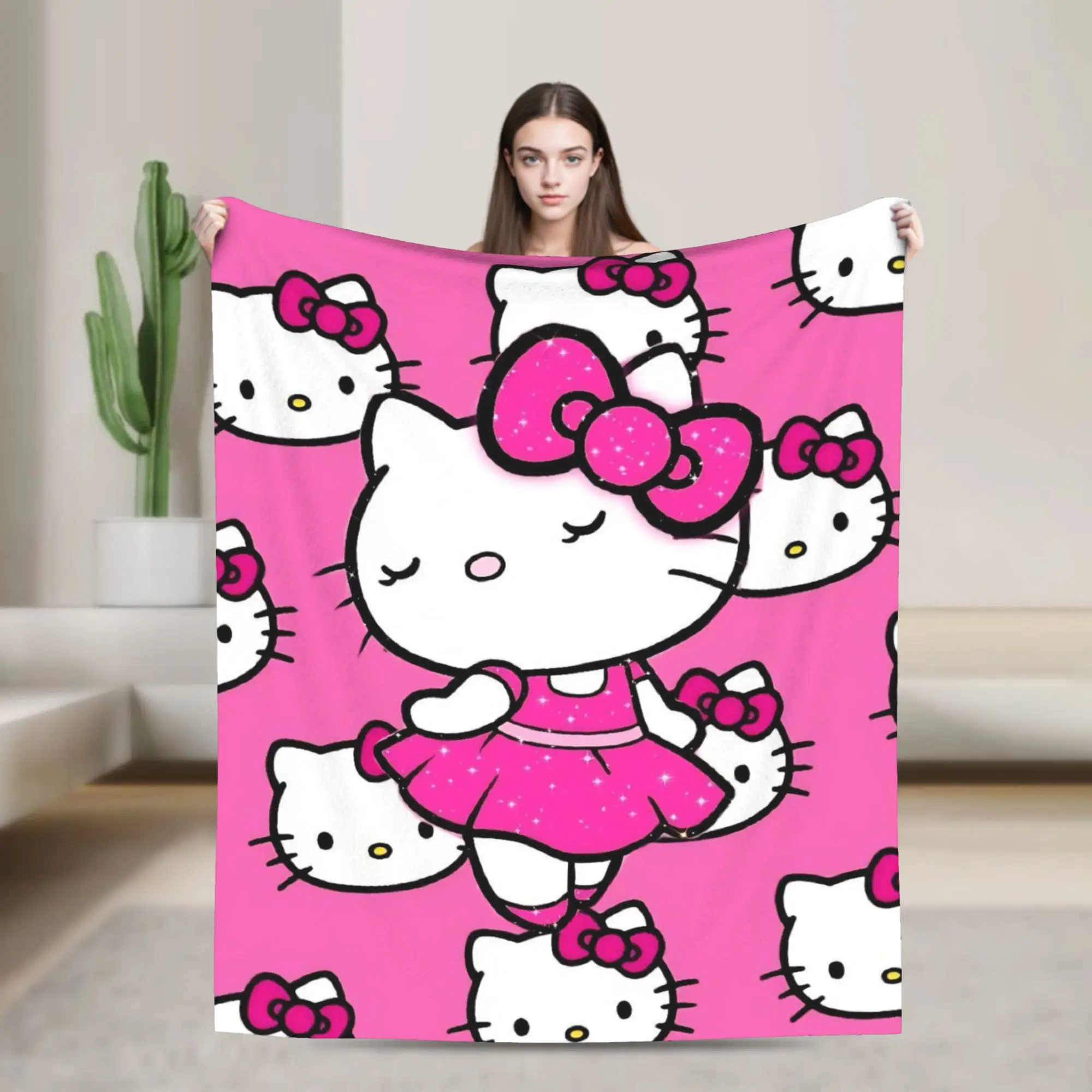 

Cute Hello Kitty Cartoon Blanket Ultra Soft Throw Blankets for Couch 50x60 Inch Multiple Sizes Rug Piece