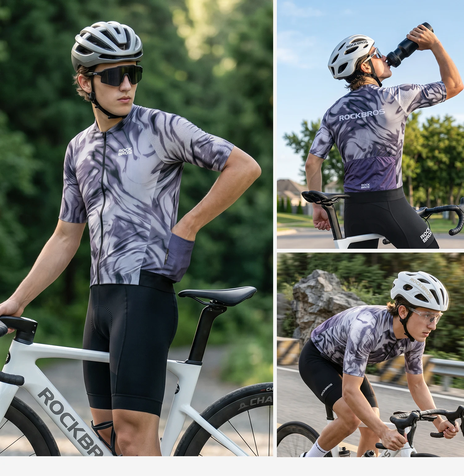 ROCKBROS Sommer-Radtrikot Leichtes Hochelastisches Oberteil Atmungsaktives Schnelltrocknendes Kurzarm-Trikot Herren-Radsportbekleidung – Detail 29