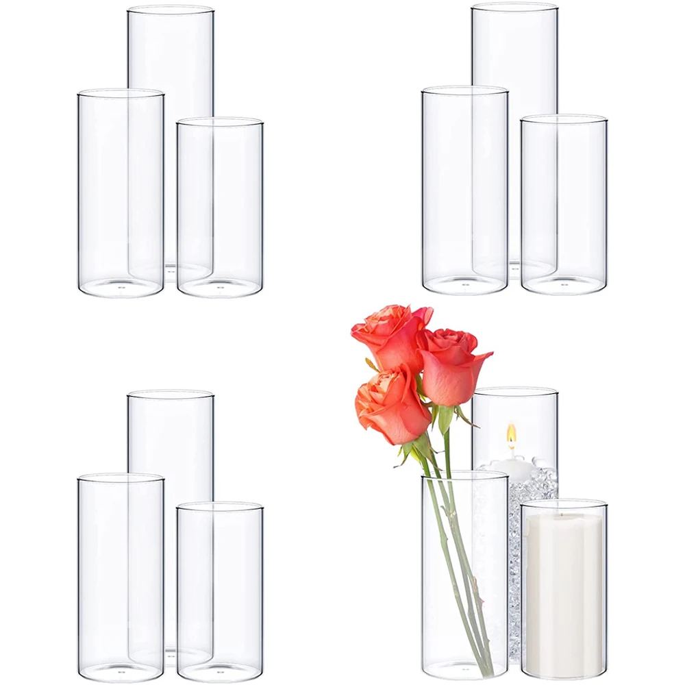 Glass Cylinder Vases Glass Flowers Vase Clear Table Centerpieces Decorative Floating Candles Holders for Wedding Party, Event