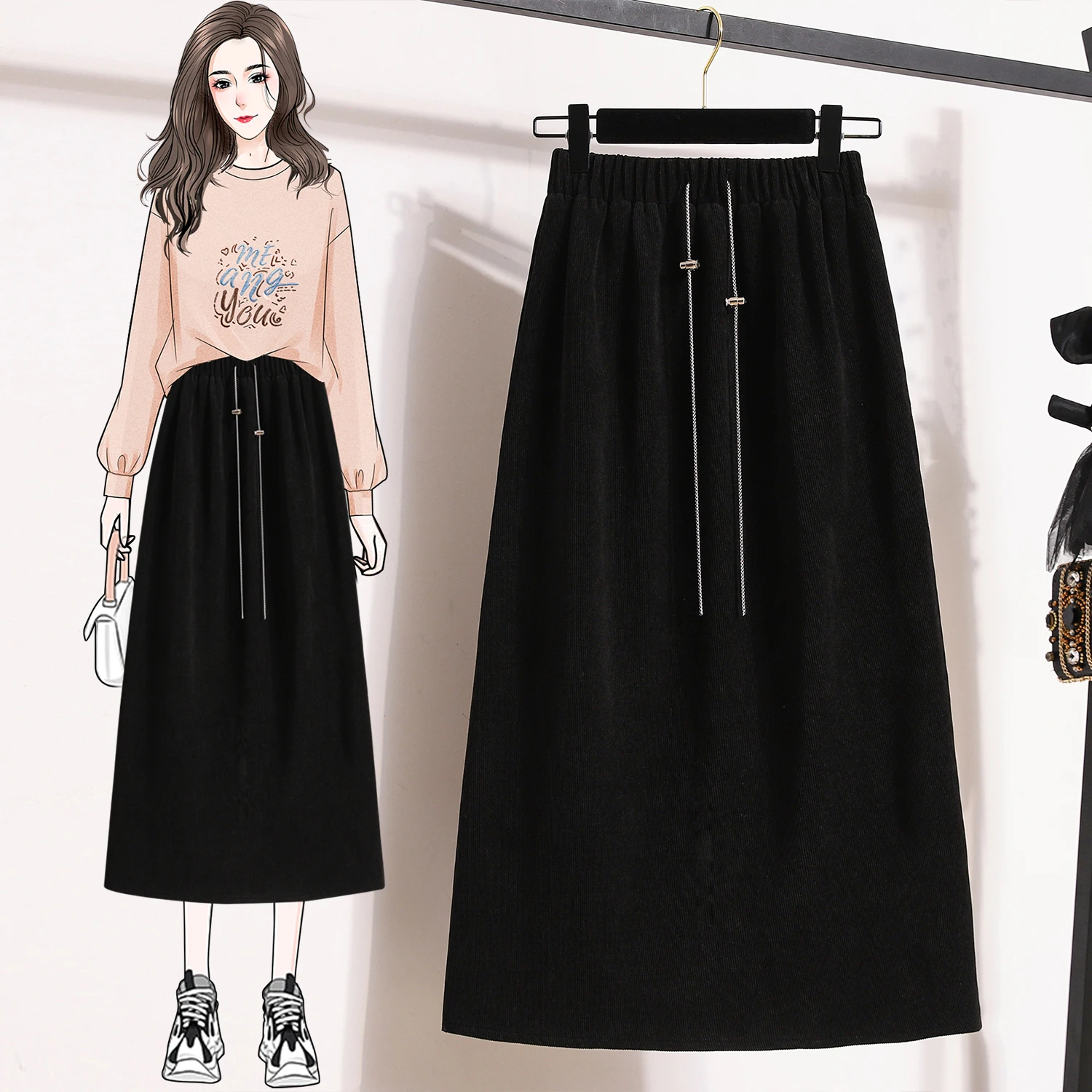 

2024 Women's Spring Autumn New Fashion Loose A-line Clothes Female High Waist Long Skirt Ladies Solid Color Casual Skirts Q978