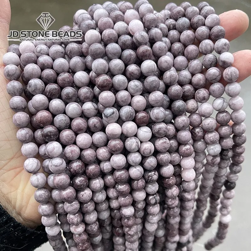 Natural Purple Wood Strips Stone Beads 8mm Round Loose Spacer Vein Beads For Jewelry Making Bracelet Necklace Handmade 15