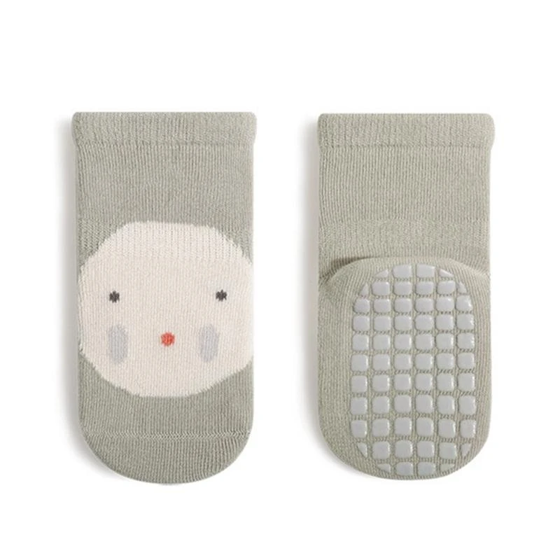 1 Pair Toddlers Non Slip Socks Cartoon Animal Design Walking Socks Cotton J0MF