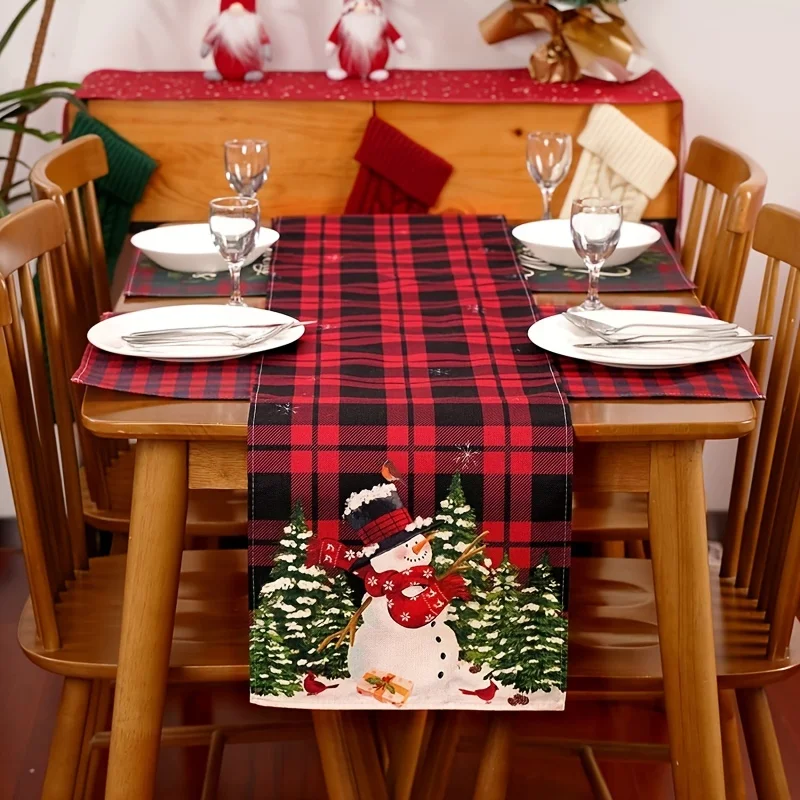 1pc Christmas Snowman Table Flag Winter Holiday Kitchen Indoor and Outdoor Party Decoration