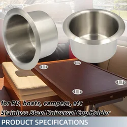 Stainless Steel Cup Drink Holder 68/85/90MM Portable Durable Cup for Marine Boat Rv Camper Table