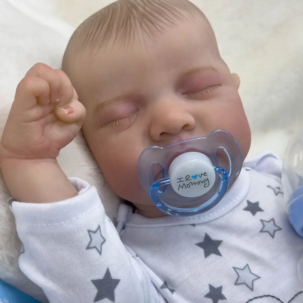 Boneca menino reborn de vinil de 18 polegadas |   Dormindo com olhos fechados, características faciais requintadas, cabelo/pele pintados à mão, pijama estrela de desenho animado