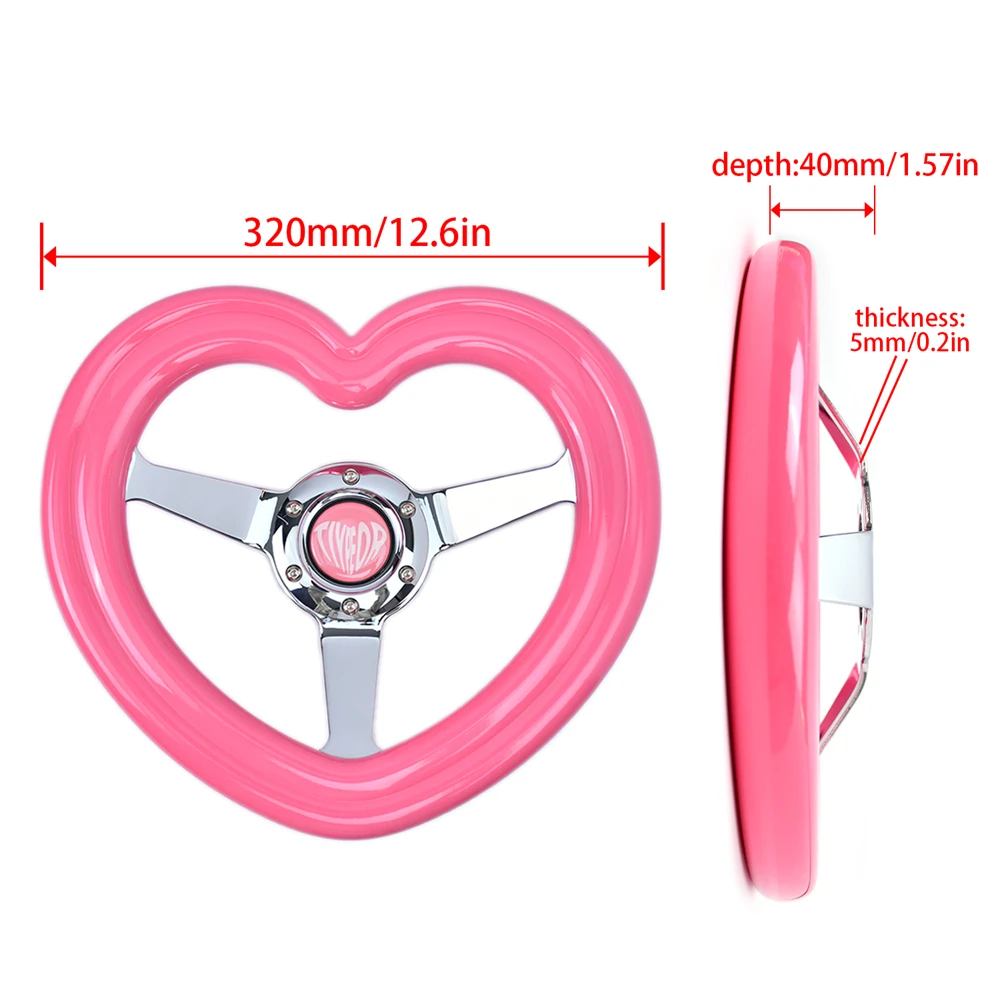 TIYPEOR 320mm Candy Color Heart-Shaped ABS Car Steering Wheel 6 Bolts Racing Steering Wheel for Performance Driving Experience