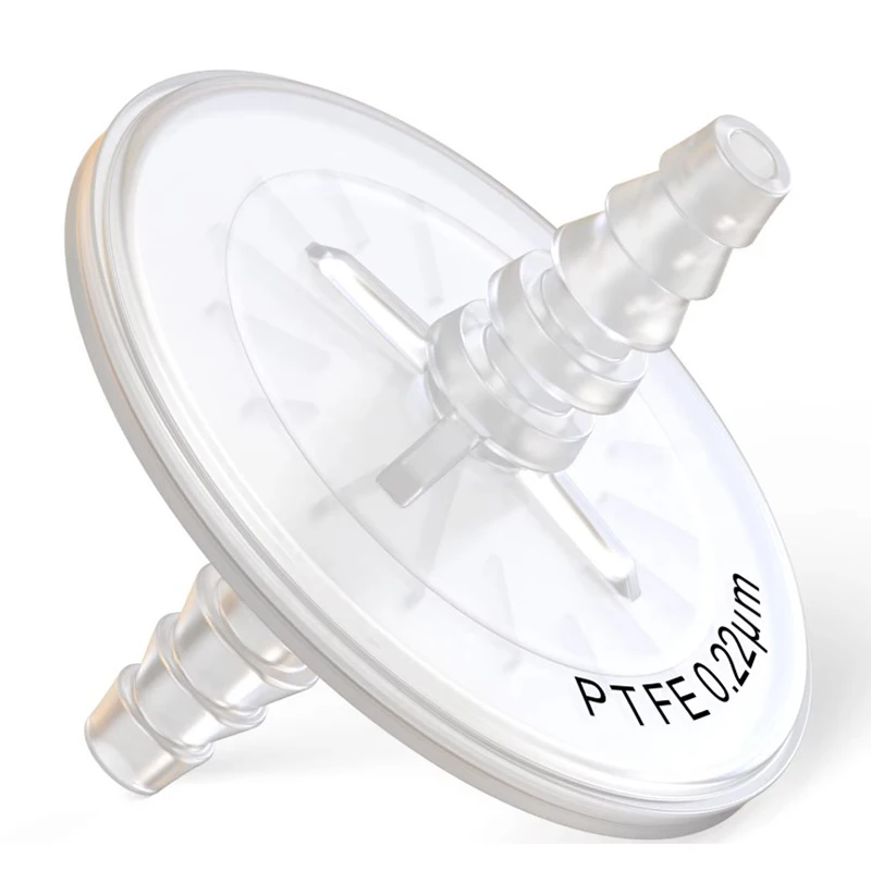 Sterile PTFE Hydrophobic Filter Disc 50mm 0.22um Air Venting with 9mm-13mm Stepped Hose and Barb Female Luer for Air Filter