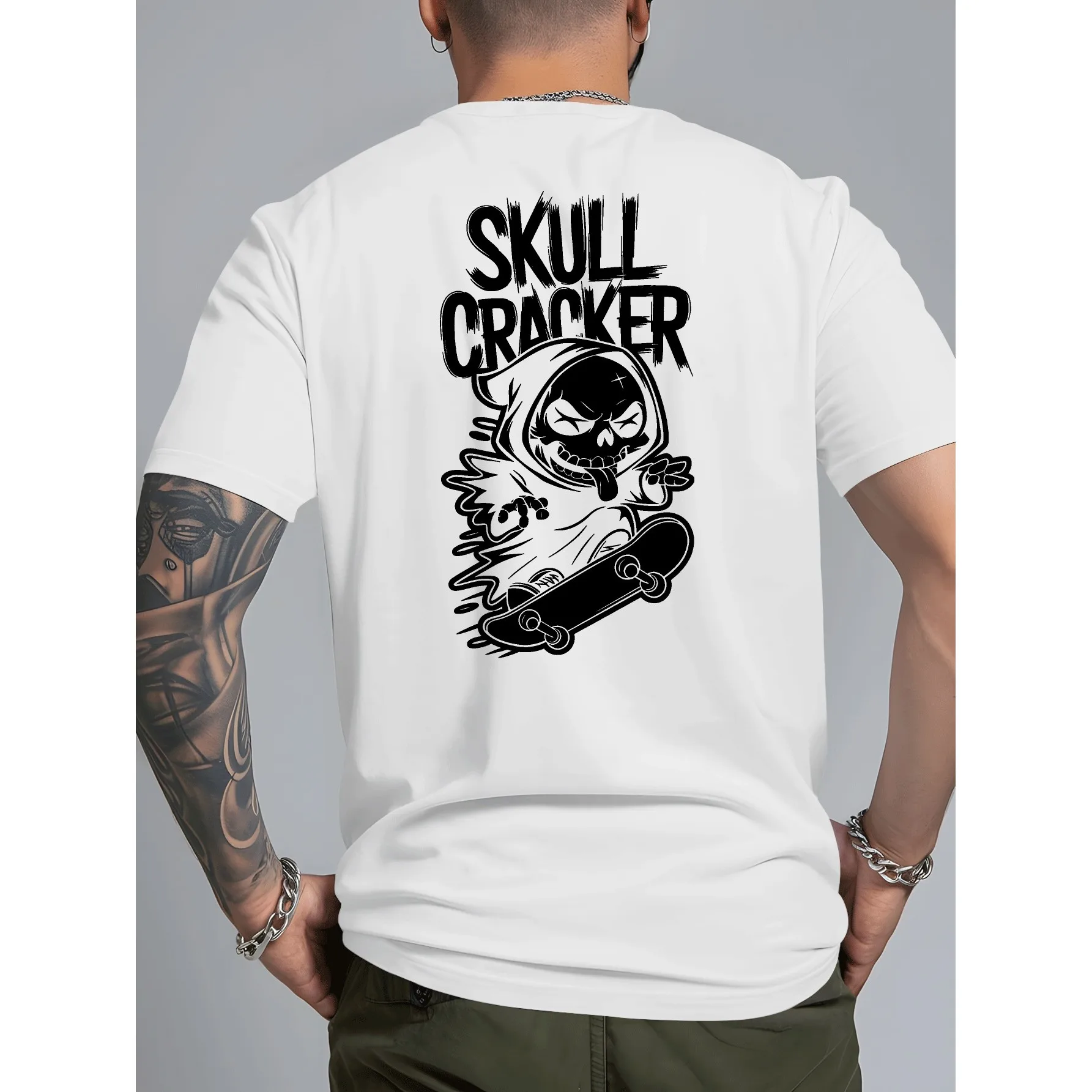 Skull Cracker Skateboard Graphic Men's Casual Round Neck Breathable Cotton Print Tee