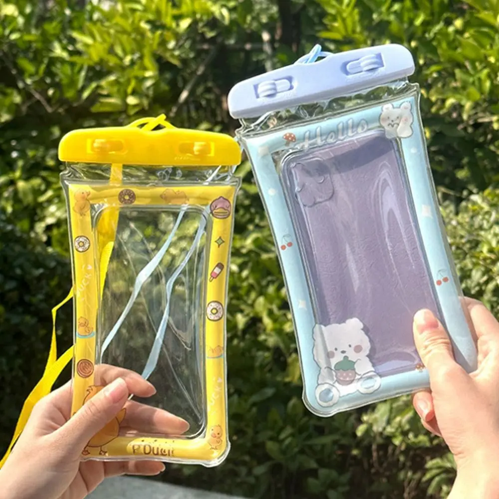 Cartoon Waterproof Phone Case Cute with Strap Lanyard Air Bag Shockproof Phone Pouch Touch Screen Mobile Phone Seal Bags