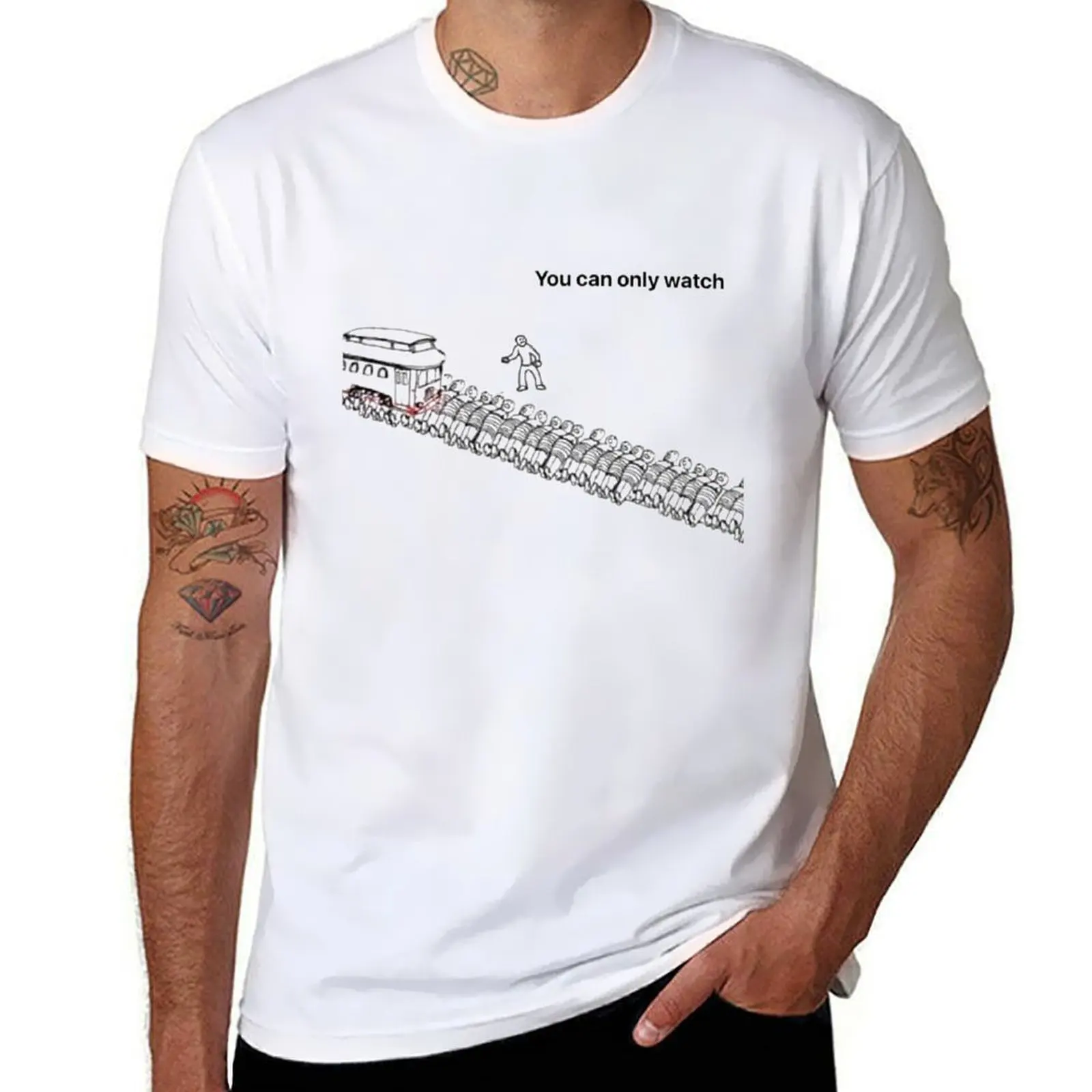 

You can only watch - Trolley Problem meme T-Shirt t shirts for man cotton funny cotton t shirt man T-Shirt