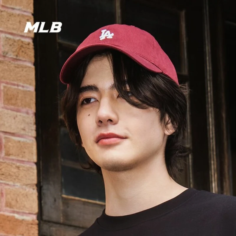 قبعة MLB للحماية من الشمس منقار البط قبعة بيسبول LA عصرية باللون الأحمر الخمري