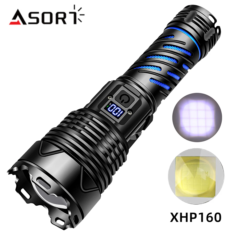 High Power XHP160 LED Flashlight USB Rechargeable Strong Light Tactical Torch Powerful Lamp Ultra Bright Lantern Outdoor Camping