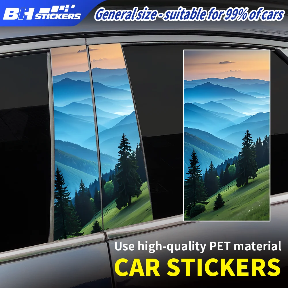 

3D Panoramic Mountain View Car Decal B Pillar Stickers Forest Pine Tree Waterproof Vinyl Auto Body Wrap External Decoration