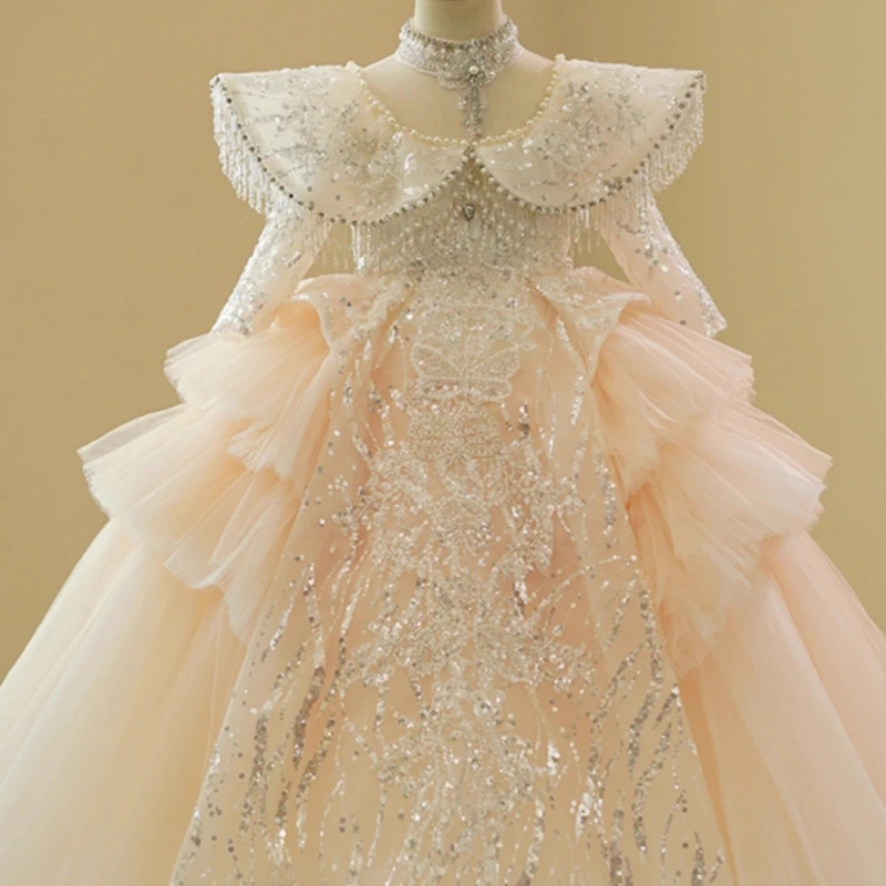 

Театрализованное платье для детей, праздничное платье принцессы для девочек, детские платья с цветочным узором для девочек на свадьбу, день рождения, официальные платья для фортепиано