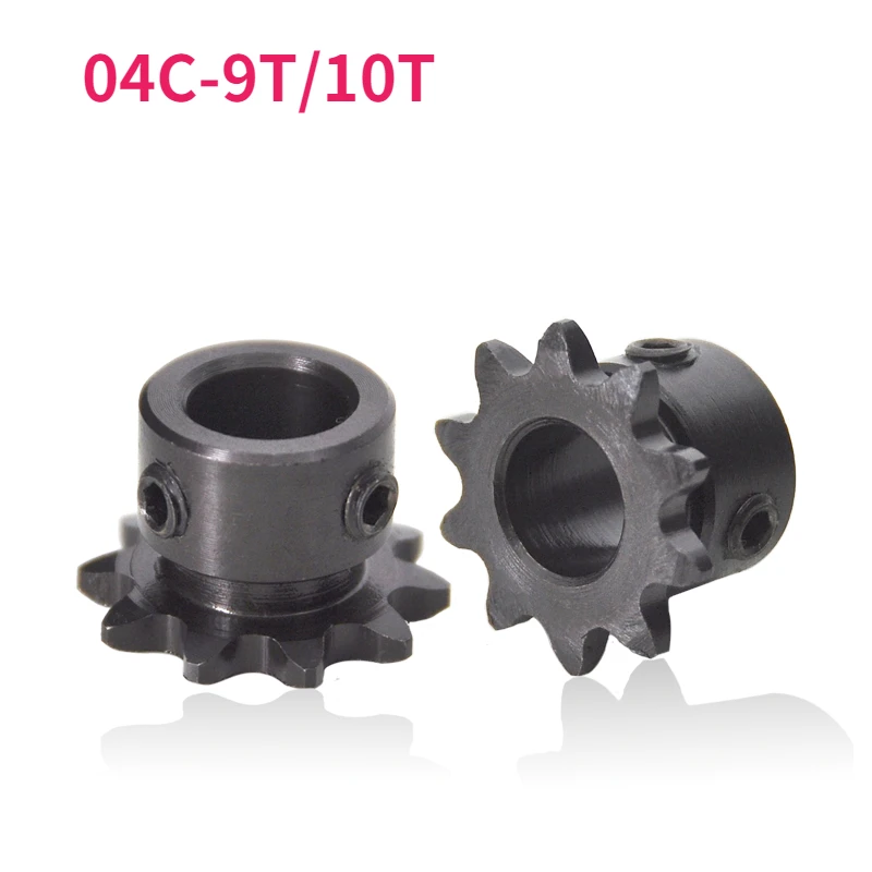 1pcs 04c Chain Gear 45# Steel 9t/10t Teeth Industrial Sprocket Wheel With Top Wire Bore 5/6/8/10mm
