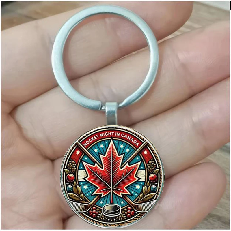 

Vintage keychain, maple leaf and pineapple Canadian ice hockey night, ideal gift for keychains, birthdays, holidays, and sports