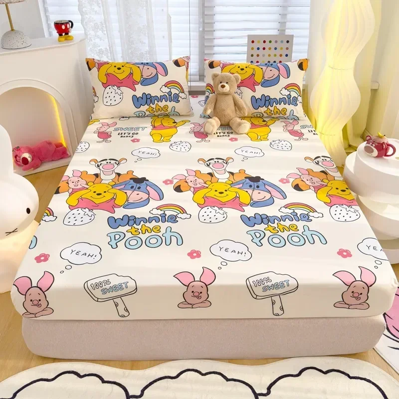 Disney Animation Stitch Cartoon Mickey Pooh New Skin Friendly Printed Sheets Mattress Protectors Non-Slip Sheets Kid Bedding