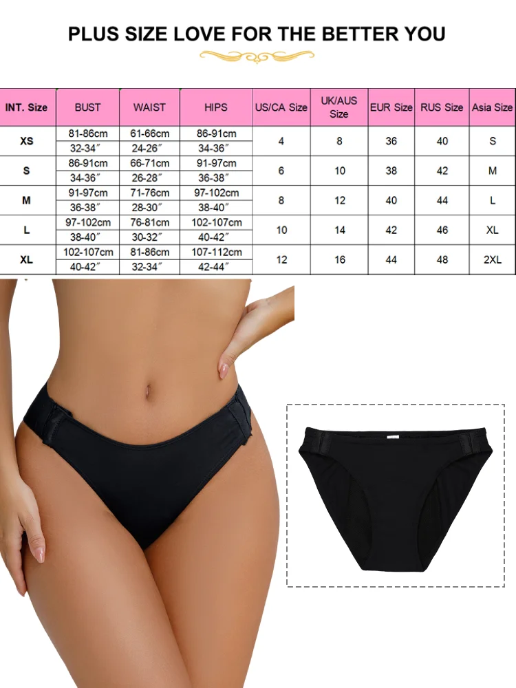 Comeondear Lady Leak-Proof Menstrual Underwear Black Openable Waist Buckles Panties 4 Layer Intimate Briefs Plus Size Underpants