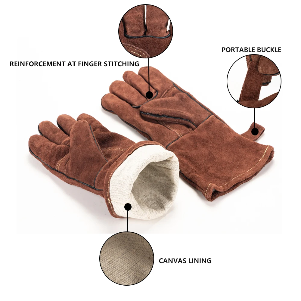 14 Inch Garden Welding Gloves For Welder Work Gloves Thick Cow Split Leather Heat Resistant Oven BBQ Gloves