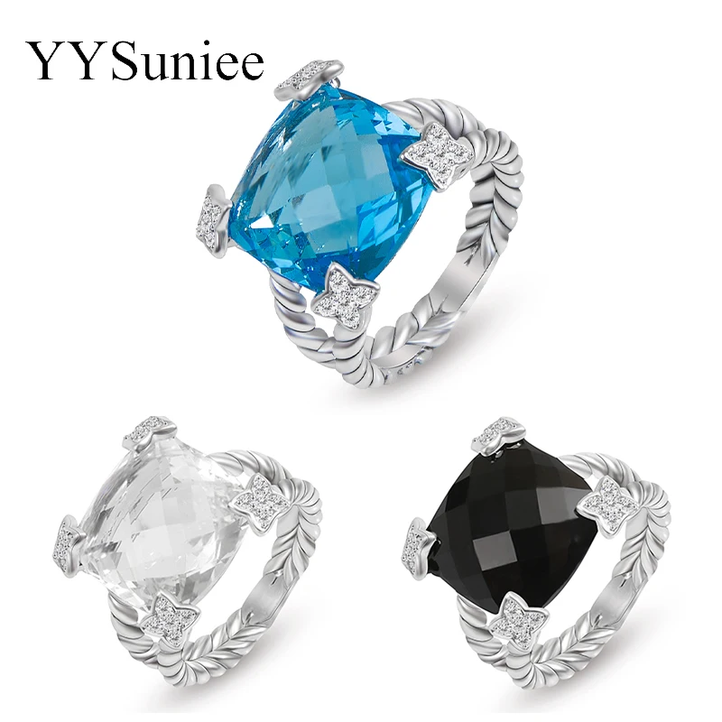 

YYSuniee 15mm Square Cubic Zirconia Statement Ring 4 Prong Setting Twist Ring Jewelry Accessory for Women Fashion CZ Rings