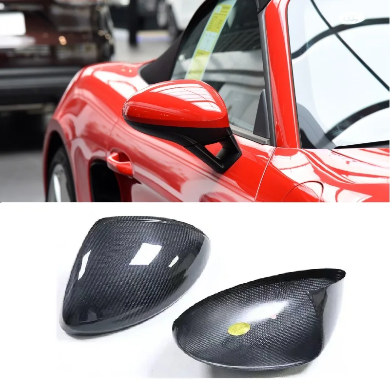 

Real Carbon Fiber Mirror Cover Add On Exterior Door Side Rear View Caps Reverse Case For Porsche 718 Boxster Cayman 2016-2021