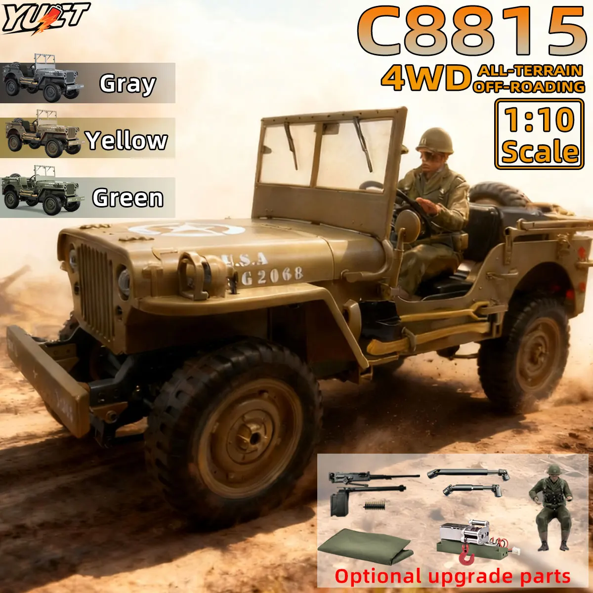 JJRC C8815 1:10 JEEP WILLYS Rc Car 2.4GHz 4WD RTR Crawler Climbing Scale Military Truck Offroad Vehicle Adults Toys Gifts